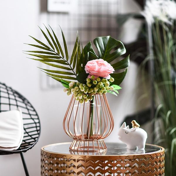 

vases northern europe fashion luxury gold wrought iron glass candlestick flower vase rack wedding table centerpiece decoration