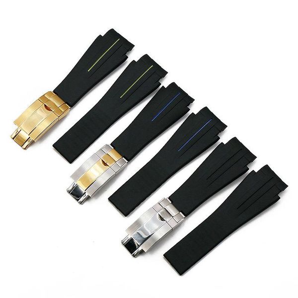 

watch bands 20mm 21mm rubber band replacement for yacht master oysterflex silicone strap fine-tuning deployment buckle, Black;brown