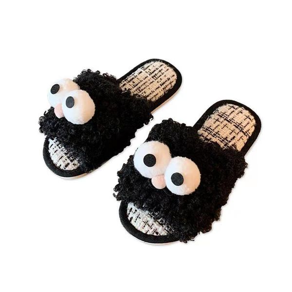 

slippers women's four seasons cute cartoon plush women autumn and winter fashion funny home cotton, Black
