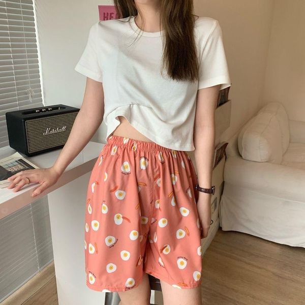 

korean sleep bottoms pants for girls women cute fruit cartoon print pajamas summer shorts loose pyjamas pour femme trousers 2021 women', Black;red