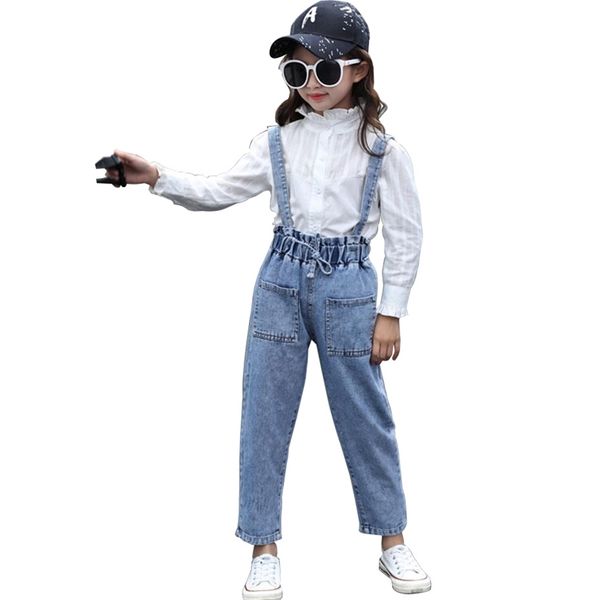 

big girls denim overalls autumn jeans for clothing pants casual teenage children wear rompers jumpsuits 6 8 10 12 14 210528, Blue