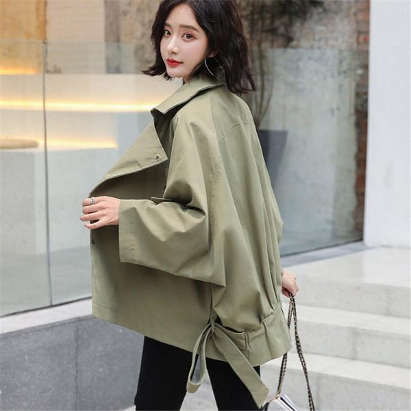 

women's jackets johnature autumn korean loose women 2021 casual solid color turn-down collar double breasted female coats, Black;brown