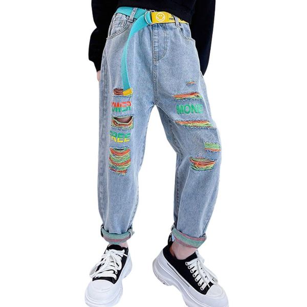 

jeans girl big hole child casual style children's ripped for spring autumn clothes 6 8 10, Blue