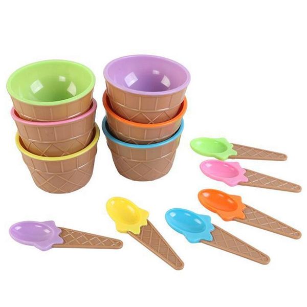 

bowls six colors set of ice cream with a spoon is wonderful gift for children who love dessert