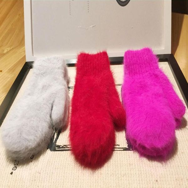 

sports gloves women winter mittens wool fashion solid color female elastic full fingers thicken warm, Black