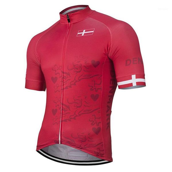 

denmark 2021 summer cycling jersey men bike road mountain race bicycle wear red riding clothing customized1, Black;red