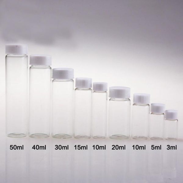 

lab supplies 20pcs/pack 3/510/15/20/30/40/50/60ml clear glass sample bottle reagent vial with screw plastic cap and pe pad