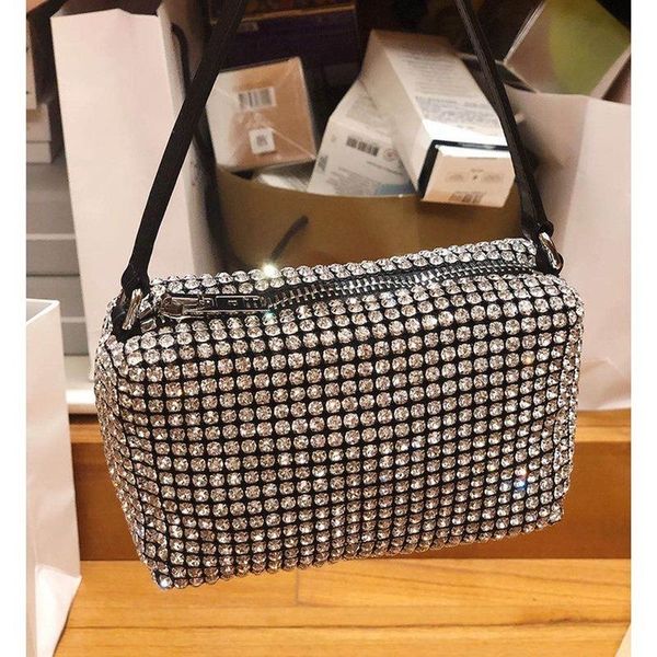 

backpack 2021 rhinestone chain mesh clutch bag, leather one shoulder handle and diamond bag
