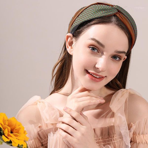 

wide knot hair bands for women headdress striped cross cloth headband bezel girls hairband hoop female accessories bun maker1, Brown