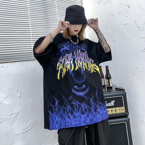 

devil gothic clothes satan women t shirts black oversized couple punk sloth summer streetwear clothing, White