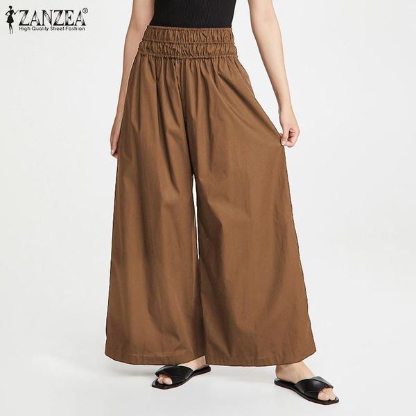 

casual cotton maxi bottom womens female solid pocket pant autumn wide leg pants zanzea high elastic waist trousers plus size 5xl women', Black;white