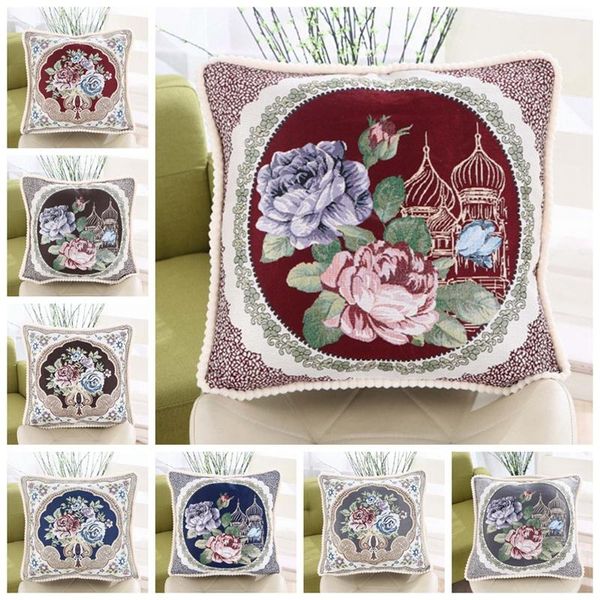 

luxury chenille embroidered cushion cover european flower decorative pillow velvet chair sofa throw pillows case 45x45cm cushion/decorative