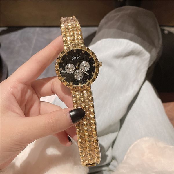 

fashion gold watch women's waterproof simple quartz watch, Slivery;brown