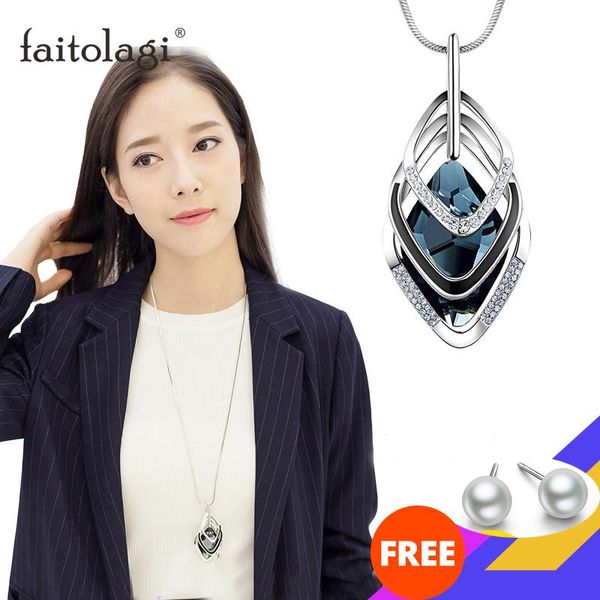 

pendant necklaces vintage punk women long gold silver color rhinestone chain triangle square oval crystal glass sweater necklace