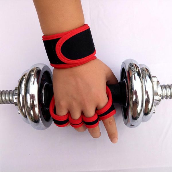 

wrist support 1pair fitness sports weightlifting bar grip barbell gloves cycling training gym hand palm protector, Black;red