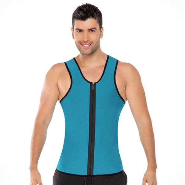 

gym sleeveless with zipper tank men spandex vest sports body shaper sauna sweat fat burner waist trainer men's shapers, Black;brown