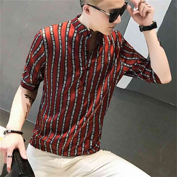 

spring striped shirts men short sleeve pullover slim fit streetwear male clothing casual social party nightclub blouse 210527, White;black