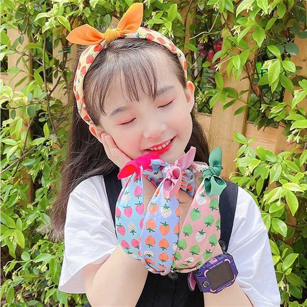 

hair accessories small girls lovely floral print cherry headband bownot sweet fruits bands kids headwear head hoop princess, Slivery;white
