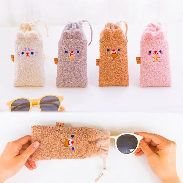 

other fashion accessories plush glasses pouch embroidered bear student sunglasses case women travel portable eyeglasses eyewear, Silver