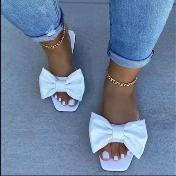 

women's shoes with bow knot square head low-heel flip-flops women sandals fs21s51 slippers1, Black