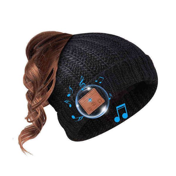 

autumn and winter betooth music exposed horsetail wool hat flanging warm knitted female, Blue;gray