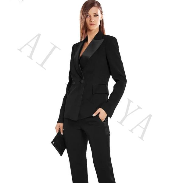 

jacket+pants womens business suits black double breasted female office uniform satin lapel formal ladies trouser suit, White;black