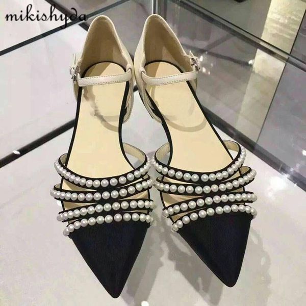 

women elegent pearl sandal ladies designer cut out flats pointy toe strappy summer shoes studded gladiator sandals zapatos para1, Black