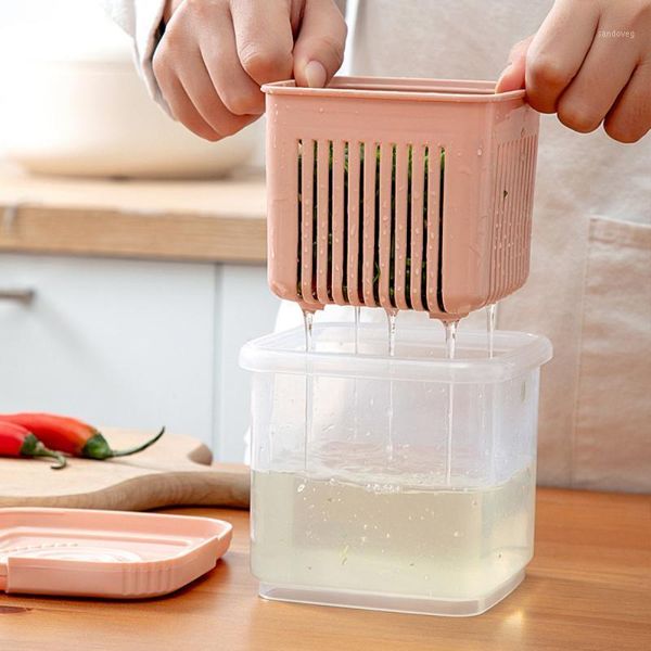 

double layer green onion garlic storage box kitchen drain sealed refrigerator fresh-keeping home organizer bottles & jars