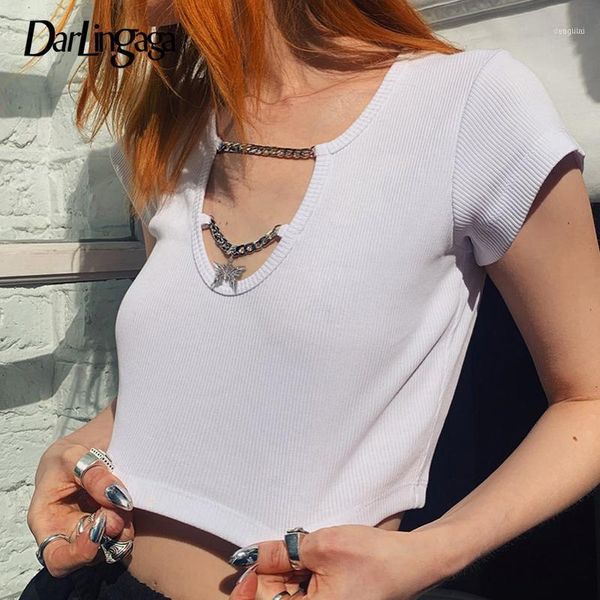 

darlingaga streetwear white ribbed female t-shirt chain bodycon summer crop short sleeve fashion t shirt tee shirts 1