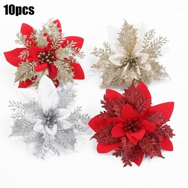 

christmas decorations 10pcs artificial flowers tree decoration hanging pendant for home 2021 xmas party ornaments year gift