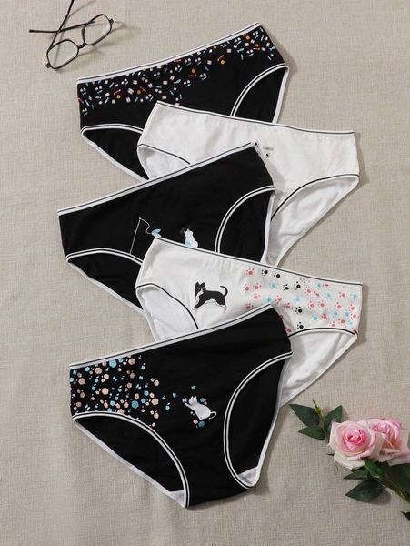 

5pack plus cartoon graphic panty set i5lg#, Black;white