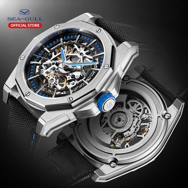 

wristwatches seagull watch men automatic mechanical hollow perspective large dial 50 meter waterproof personality, Slivery;brown