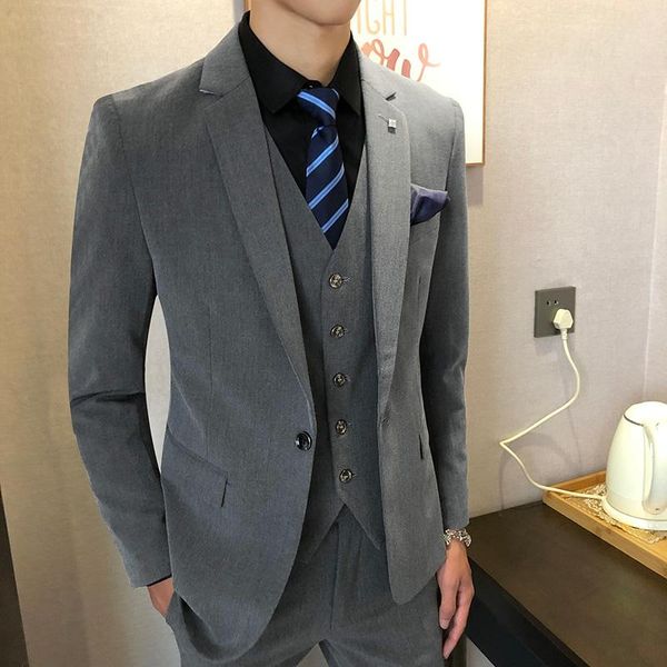 

men's suits & blazers classic suit 2021 fashion casual solid color formal slim business dress groom wedding clothing tuxedo 3pc, White;black