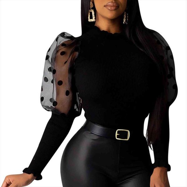 

knitted sweater puff sleeve womens blouses turtleneck casual slim winter, White