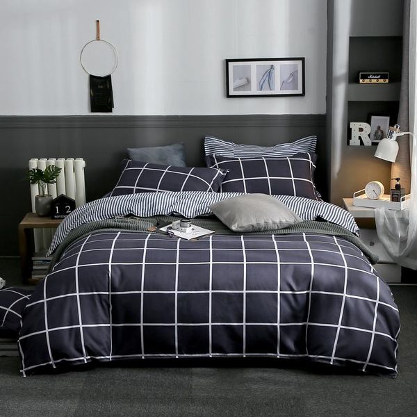 

bedding sets simple style grid set duvet cover pillowcase home textiles 2/3pcs bed linen king  size dropship