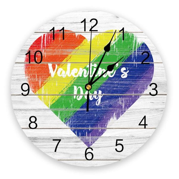 

wall clocks wooden texture valentine's day rainbow love heart pvc clock digital home decor modern design living room