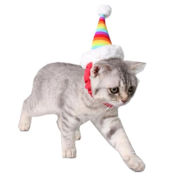 

cat costumes pet rat kitten rainbow cap with elastic band christmas hat accessories