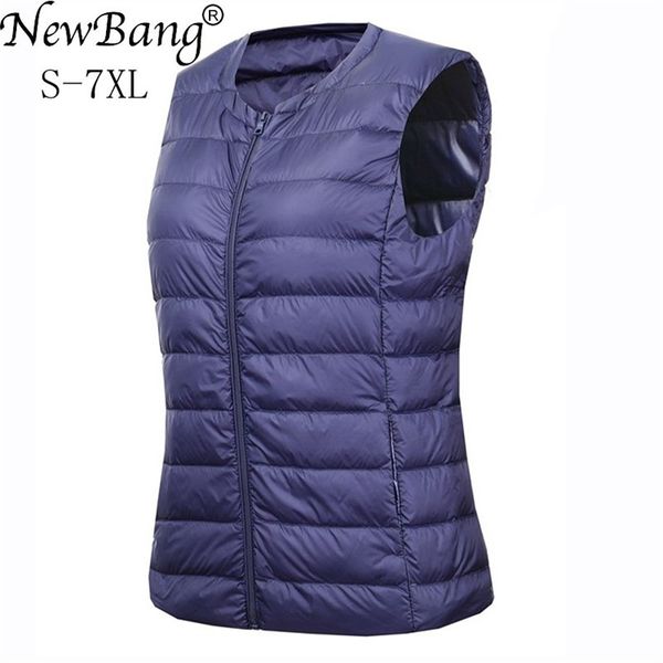 

bang brand 6xl 7xl large size waistcoat women's warm vest ultra light down women portable sleeveless winter liner 211130, Black;white