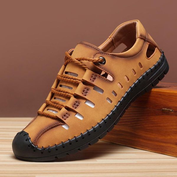 

sandals classic men's summer soft comfortable men genuine leather big size outdoor roman, Black