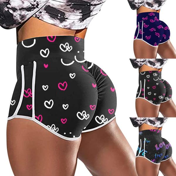 

yoga outfit women sport runnning fitness shorts printing with love high waist stretch strethcy leggings short swearpants