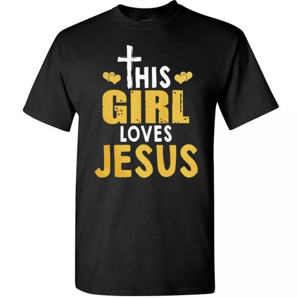 

this girl loves jesus christ cross t-shirt for christian god faith tee gifts, White;black