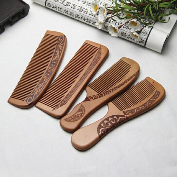 

1pcs anti-static comb hair care tool beauty accessories natural peach solid wood engraved healthy massage1, Silver