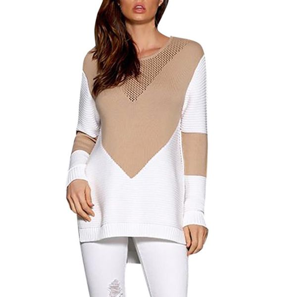 

women's sweaters fashion long sleeve colorblock hollow knitted sweater wrap pullover, White;black