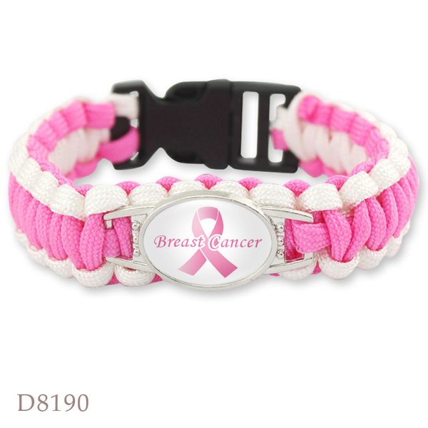 

pink breast cancer fighter awareness 7 different style ribbon paracord bracelet survival friendship outdoor camping sports jewelry, Golden;silver