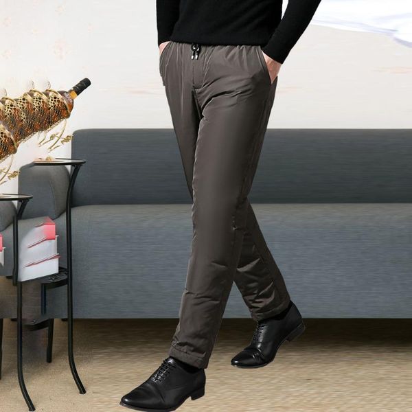 

men's casual down pants, thick slim-fit, lace-up elastic, straight thermal pants, Black