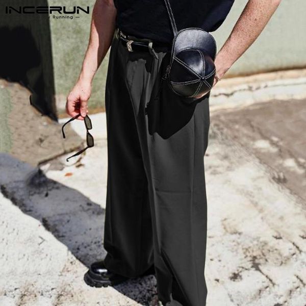 

men's pants solid color loose button pockets casual straight trousers men joggers streetwear fashion pantalones hombre incerun 5xl, Black