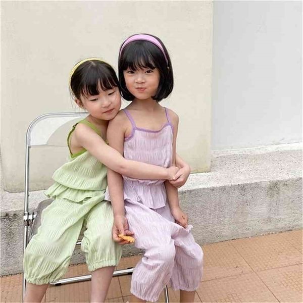 

summer arrival girls fashion 2 pieces suit pants clothing 210528, White