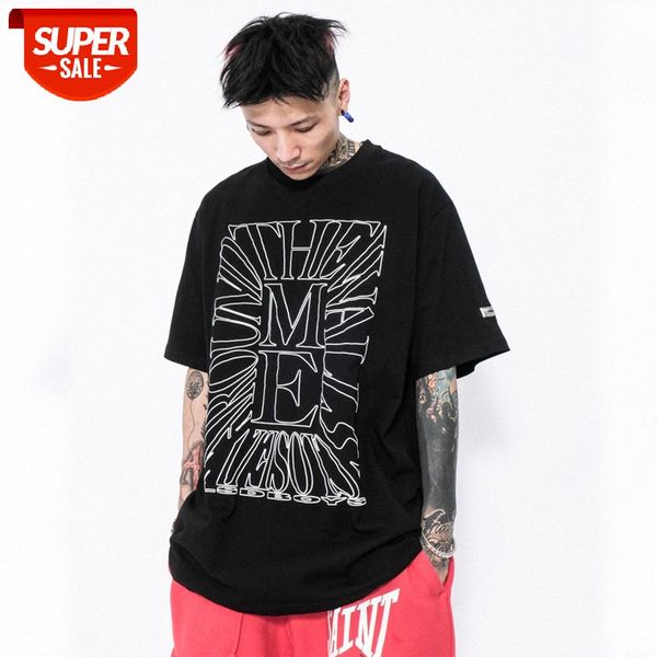 

letter print short-sleeved t-shirt men's style loose half-sleeved round neck five-point sleeves #e19q, White;black