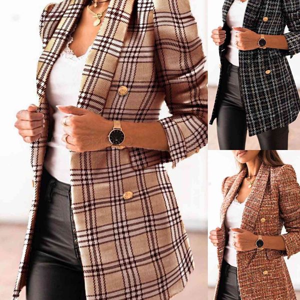 

fashionable ladies suit long sleeve double breasted suit collar print blazer jacket in autumn and winter 2021, White;black