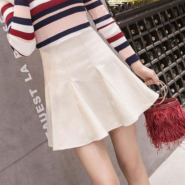 

skirts woolen short skirt autumn and winter umbrella women 2021 high waist thin a-line puff pleated black small